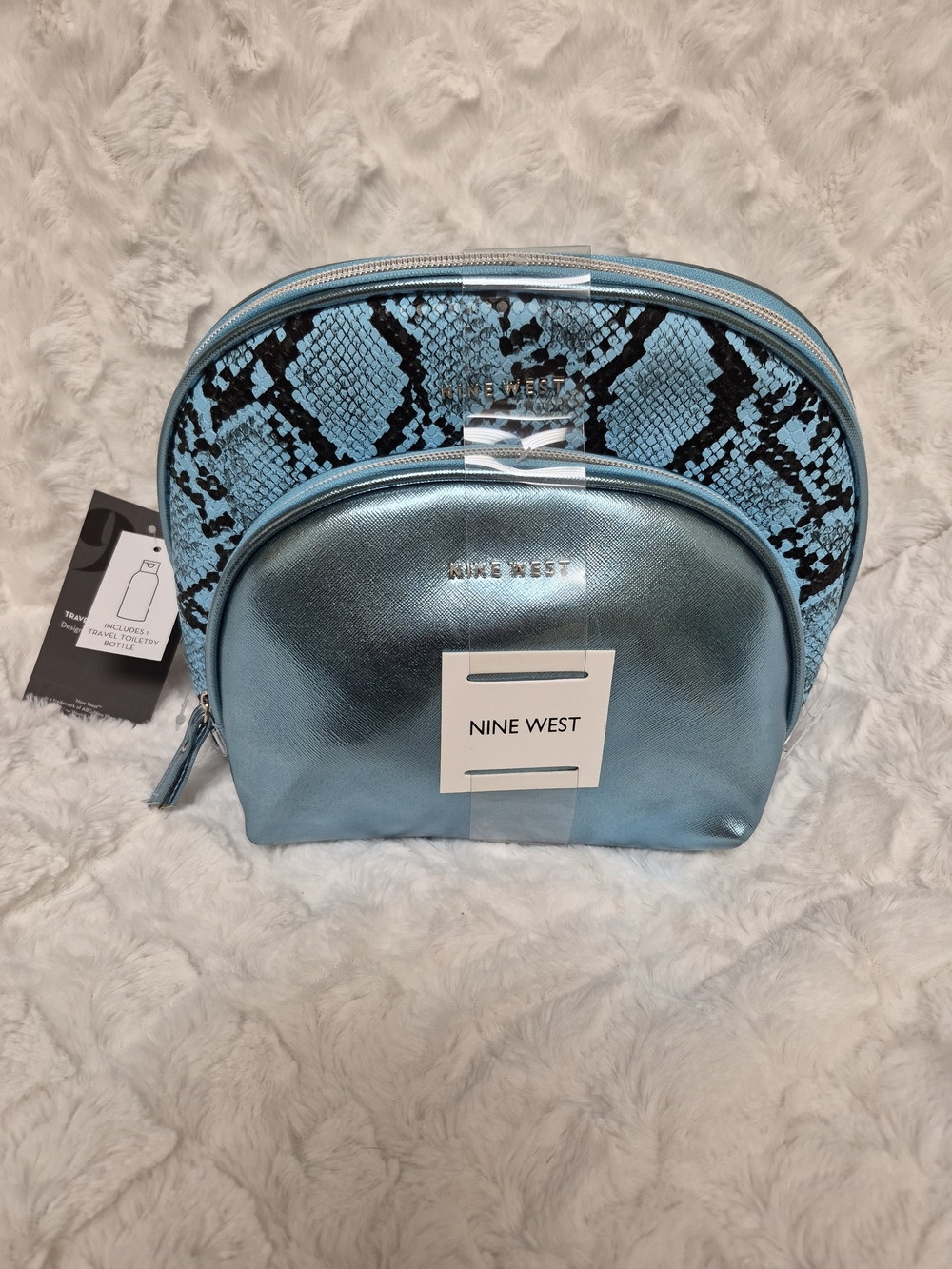 Nine West Metallic Blue & Blue Snake-Print Cosmetic Bag Set